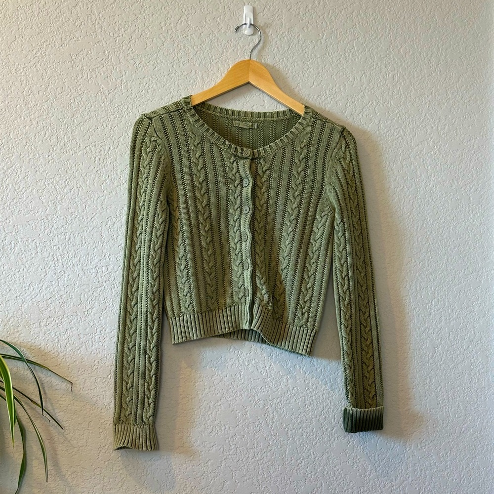 American Eagle Olive Green Cable Knit Cardigan 
Size S